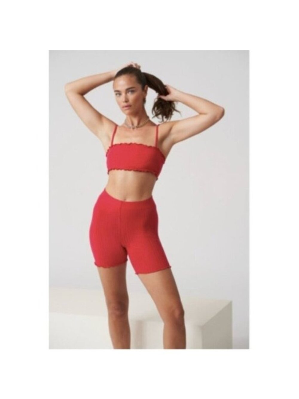 NWT [SET] Tropic of C Allegra Top S Adagio Shorts M Fuchsia Ribbed Biker
